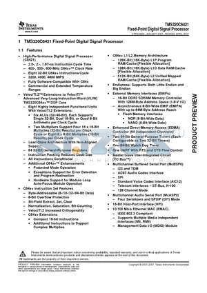 TMS320C6421 datasheet - Fixed-Point Digital Signal Processor