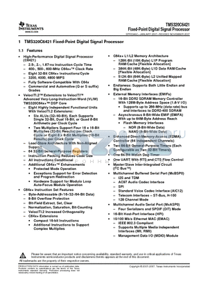 TMS320C6421 datasheet - Fixed-Point Digital Signal Processor