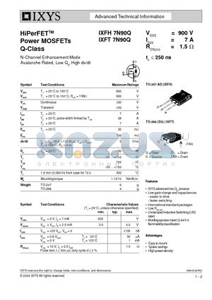 IXFH7N90Q datasheet - HiPerFETTM Power MOSFETs Q-Class