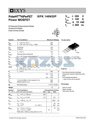 IXFK140N20P datasheet - PolarHT HiPerFET Power MOSFET