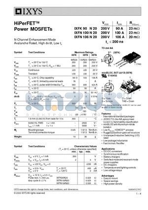IXFN106N20 datasheet - HiPerFET Power MOSFETs