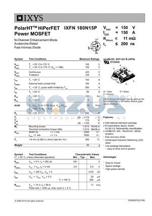 IXFN180N15P datasheet - PolarHT HiPerFET Power MOSFET