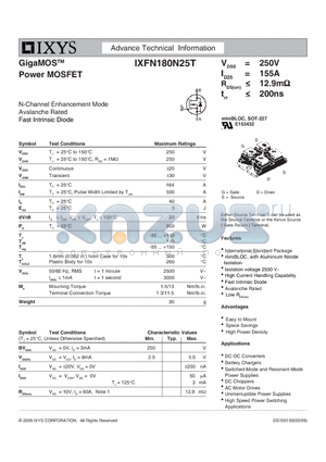 IXFN180N25T datasheet - GigaMOS Power MOSFET