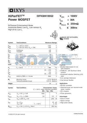IXFN38N100Q2_08 datasheet - HiPerFET Power MOSFET