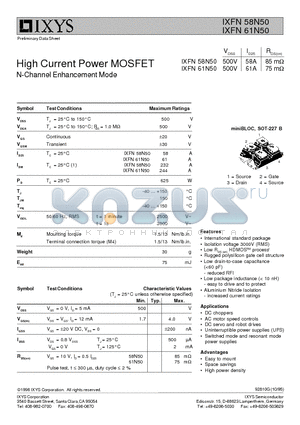 IXFN61N50 datasheet - High Current Power MOSFET