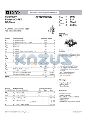 IXFN80N50Q3 datasheet - HiperFET Power MOSFET Q3-Class