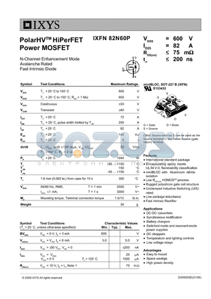 IXFN82N60P datasheet - PolarHV HiPerFET Power MOSFET
