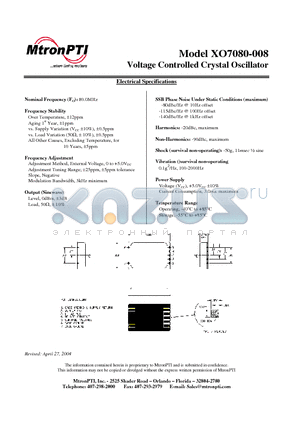 XO7080 datasheet - Voltage Controlled Crystal Oscillator