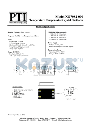 XO7082 datasheet - Temperature Compensated Crystal Oscillator