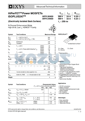 IXFR24N50 datasheet - HiPerFET Power MOSFETs ISOPLUS247 (Electrically Isolated Back Surface)