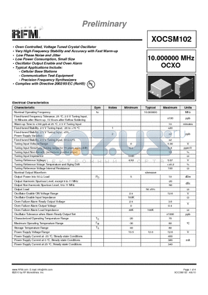 XOCSM102 datasheet - 10.000000 MHz OCXO