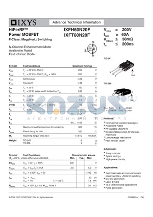 IXFT60N20F datasheet - HiPerRF Power MOSFET F-Class: MegaHertz Switching