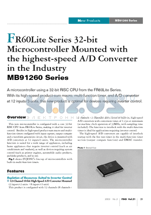 MB91260 datasheet - FR60Lite Series 32-bit Microcontroller Mounted with the highest-speed A/D Converter in the Industry