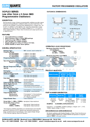 XOPL53050UI datasheet - FACTORY PROGRAMMED OSCILLATORS