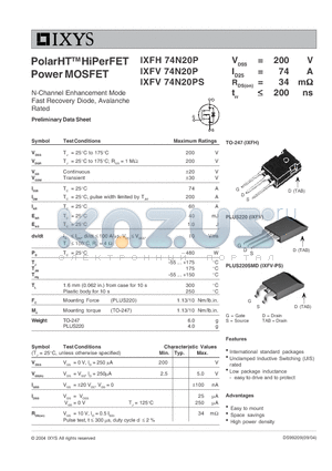 IXFV74N20PS datasheet - PolarHT HiPerFET Power MOSFET
