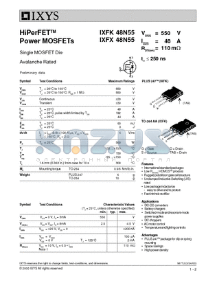 IXFX48N55 datasheet - HiPerFET Power MOSFETs