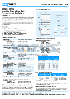 XOPL91025UC datasheet - FACTORY PROGRAMMED OSCILLATORS