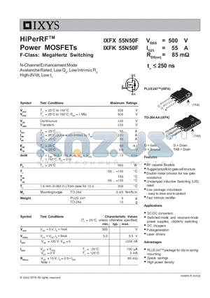 IXFX55N50F datasheet - HiPerRFTM Power MOSFETs