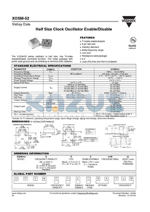 XOSM-52A40ME2 datasheet - Half Size Clock Oscillator Enable/Disable