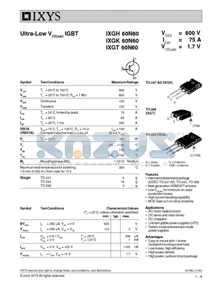 IXGH60N60 datasheet - Ultra-Low VCE(sat) IGBT