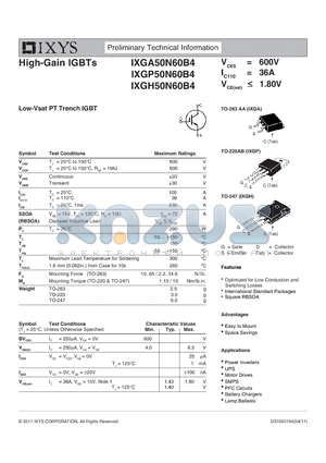 IXGP50N60B4 datasheet - High-Gain IGBTs