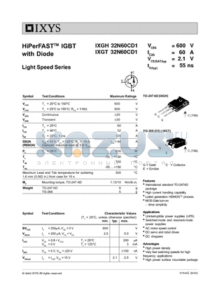 IXGT32N60CD1 datasheet - HiPerFAST IGBT with Diode