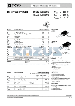 IXGX120N60B datasheet - HiPerFAST IGBT