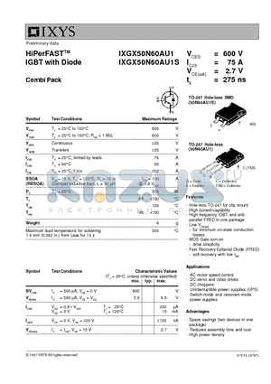 IXGX50N60AU1S datasheet - HiPerFAST IGBT with Diode