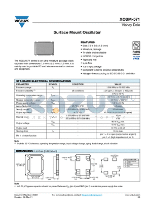 XOSM-571 datasheet - Surface Mount Oscillator