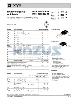 IXST15N120BD1 datasheet - S Series - Improved SCSOA Capability