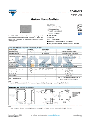 XOSM-572AARE50ME4 datasheet - Surface Mount Oscillator