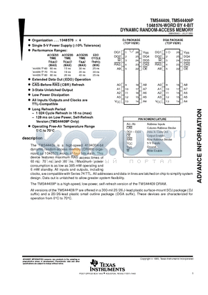 TMS44409 datasheet - 1048576-WORD BY 4-BIT DYNAMIC RANDOM-ACCESS MEMORY