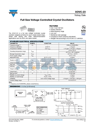 XOVC-23A-127ME4 datasheet - Full Size Voltage Controlled Crystal Oscillators