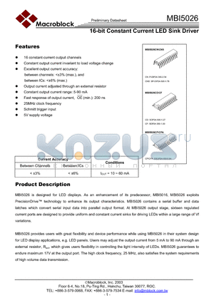 MBI5016CD datasheet - 16-bit Constant Current LED Sink Driver