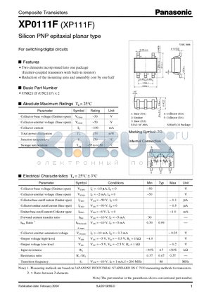 XP0111F datasheet - Silicon PNP epitaxial planar type