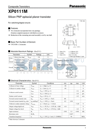 XP0111M datasheet - Silicon PNP epitaxial planer transistor