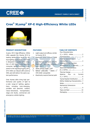 XP-E-HEW datasheet - Cree^ XLamp^ XP-E High-Efficiency White LEDs