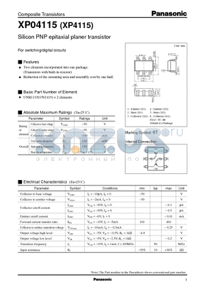 XP04115 datasheet - Silicon PNP epitaxial planer transistor