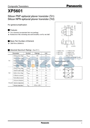 XP05601 datasheet - Silicon PNP epitaxial planer transistor (Tr1), Silicon NPN epitaxial planer transistor (Tr2)