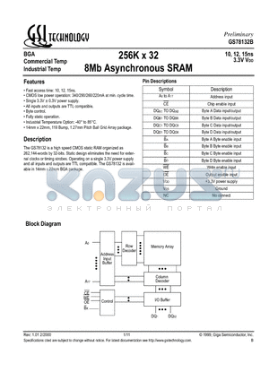 GS78132B-15I datasheet - 256K x 32 8Mb Asynchronous SRAM