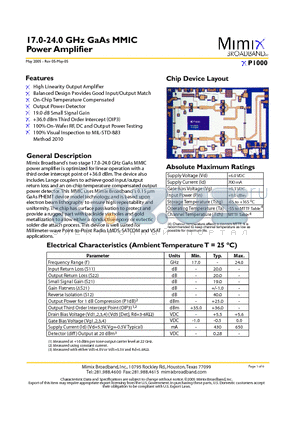 XP1000 datasheet - 17.0-24.0 GHz GaAs MMIC Power Amplifier