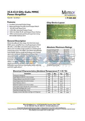 XP1005-BD datasheet - 35.0-43.0 GHz GaAs MMIC