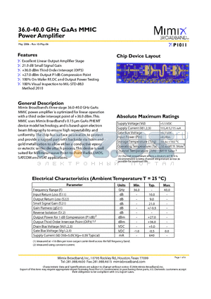 XP1011 datasheet - 36.0-40.0 GHz GaAs MMIC Power Amplifier