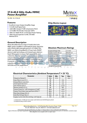 XP1012 datasheet - 37.0-40.0 GHz GaAs MMIC Power Amplifier