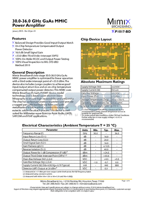 XP1017-BD datasheet - 30.0-36.0 GHz GaAs MMIC