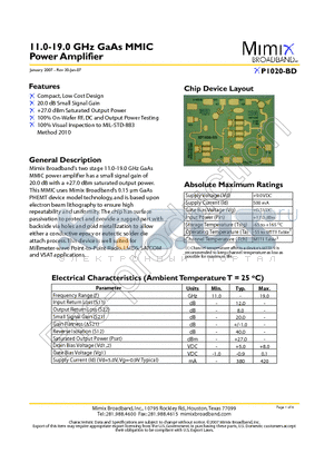 XP1020-BD datasheet - 11.0-19.0 GHz GaAs MMIC Power Amplifier