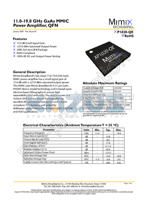 XP1020-QE datasheet - 11.0-19.0 GHz GaAs MMIC Power Amplifier, QFN