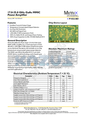 XP1022-BD-000V datasheet - 17.0-25.0 GHz GaAs MMIC Power Amplifier