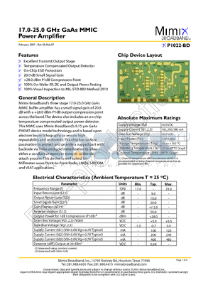 XP1022-BD-EV1 datasheet - 17.0-25.0 GHz GaAs MMIC Power Amplifier