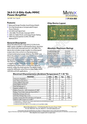 XP1024-BD-000V datasheet - 26.0-31.0 GHz GaAs MMIC Power Amplifier